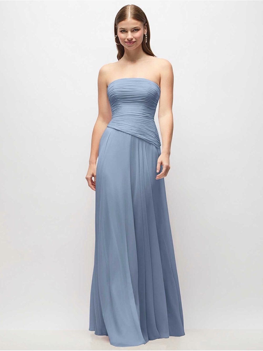 Dessy Collection Strapless Pleated Chiffon Gown - Light Blue